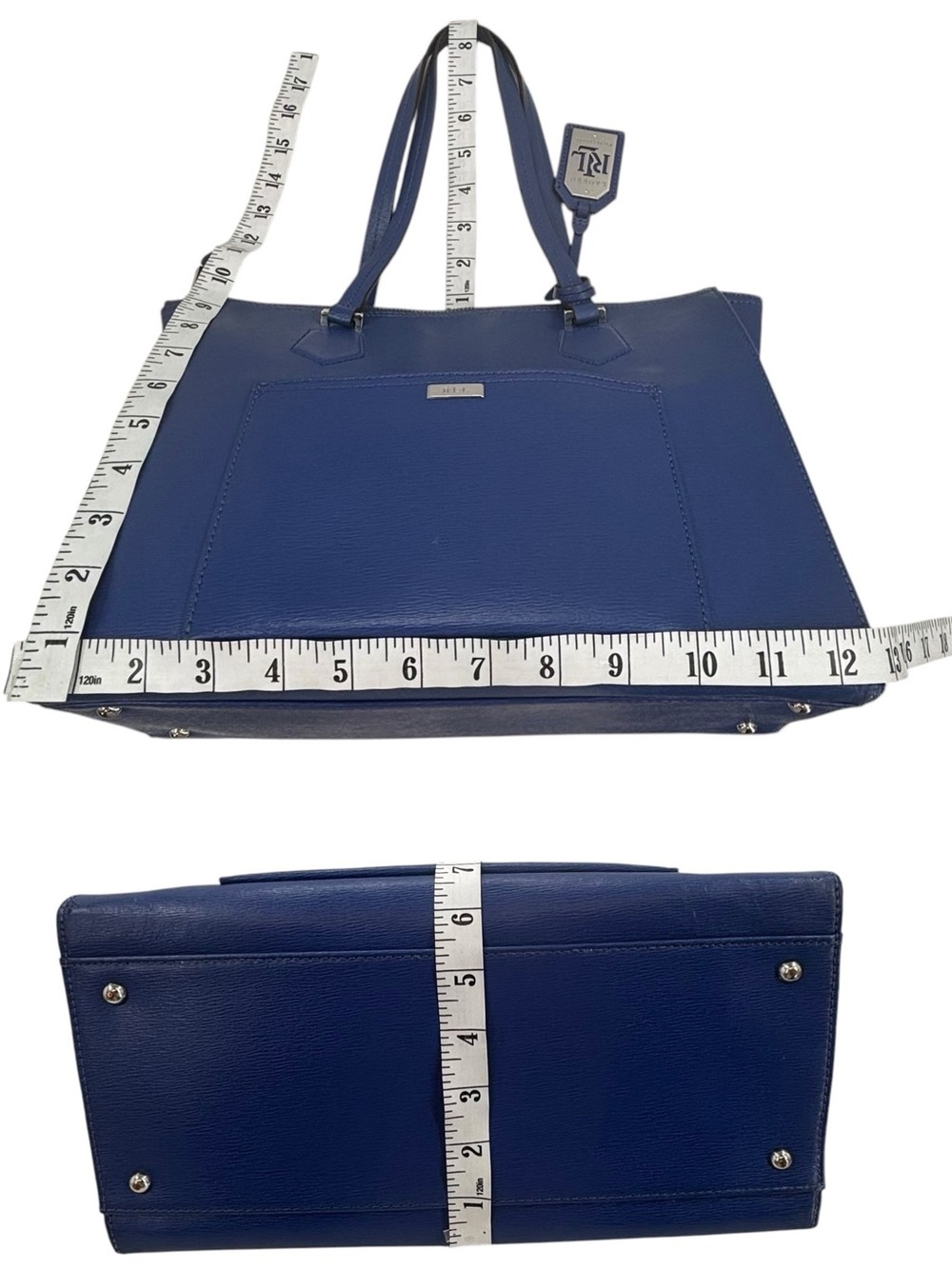Ralph Lauren Blue Saffiano Leather Tote Shoulder Bag Vintage - Picture 9 of 10